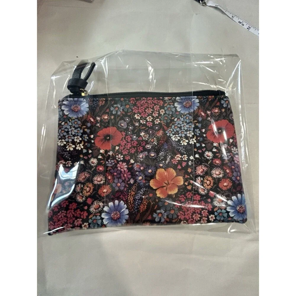 Black, Red and Pink Cosmetic Bag with Floral Design